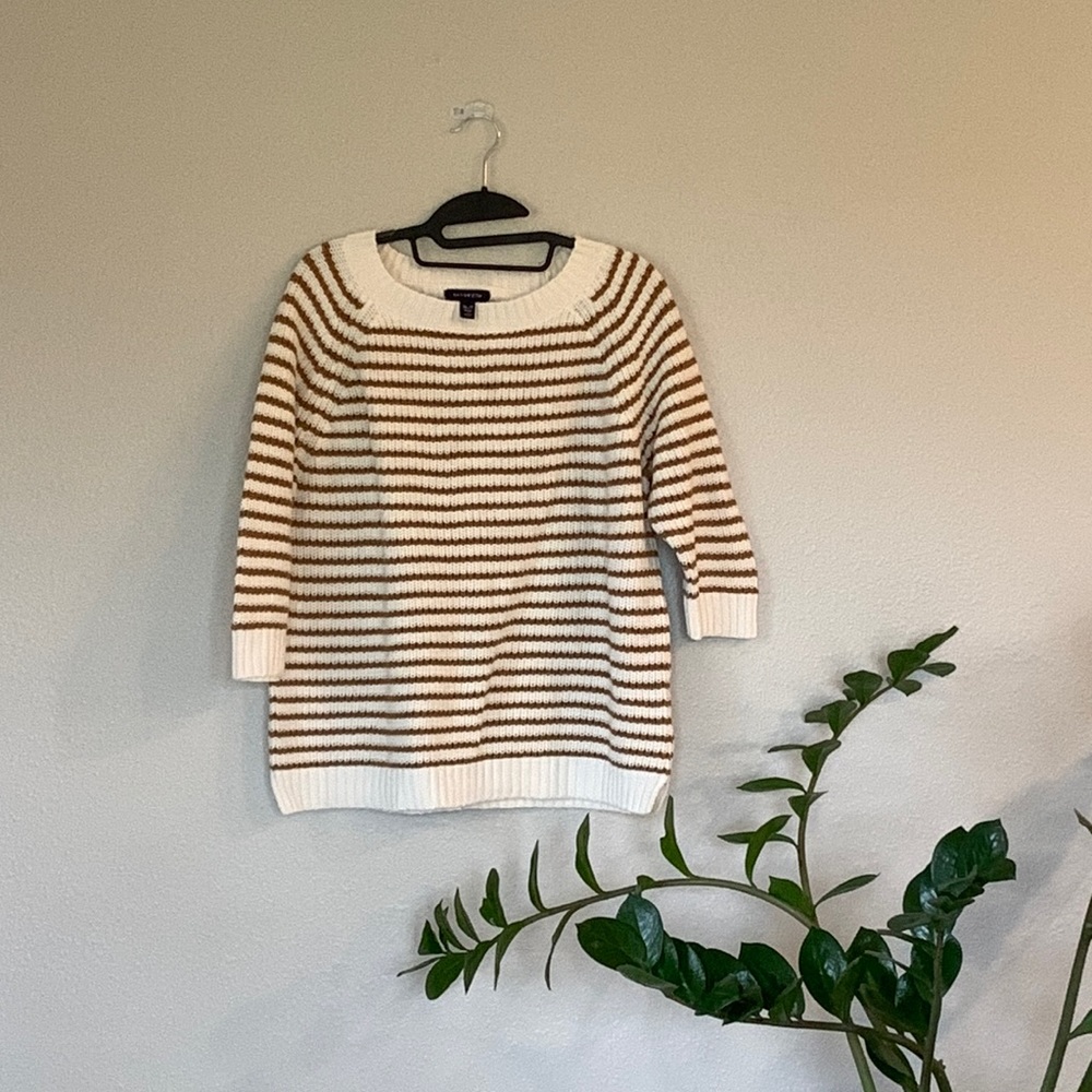 Land’s End 3/4 length sleeve striped knit sweater